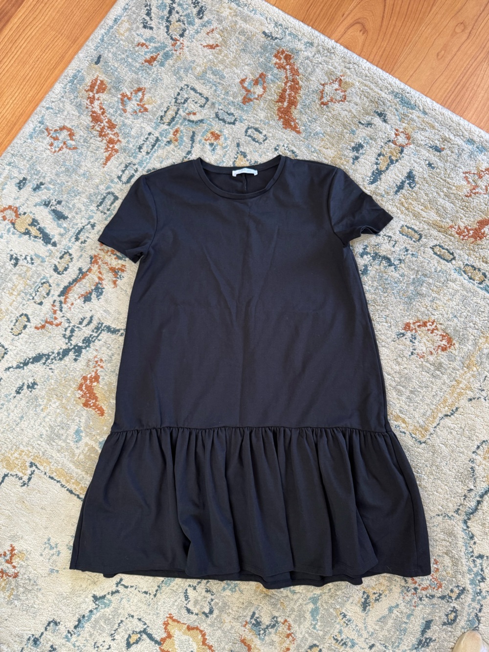 Zara Black Short Sleeve Ruffle Hem Dress
